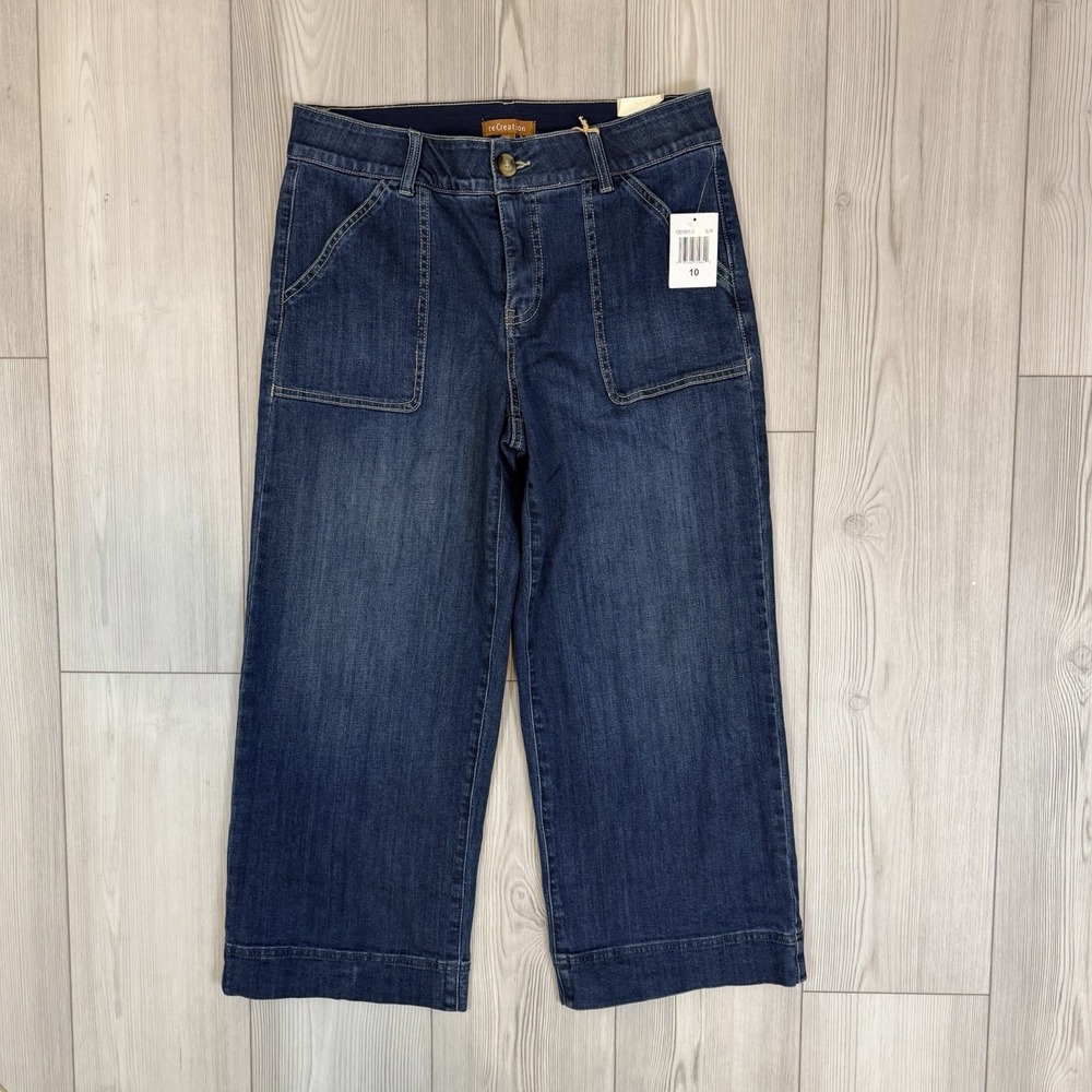 NWT recreation Women's 10 Wide Let Cropped Jeans Stretch Waist Dark Wash Pockets